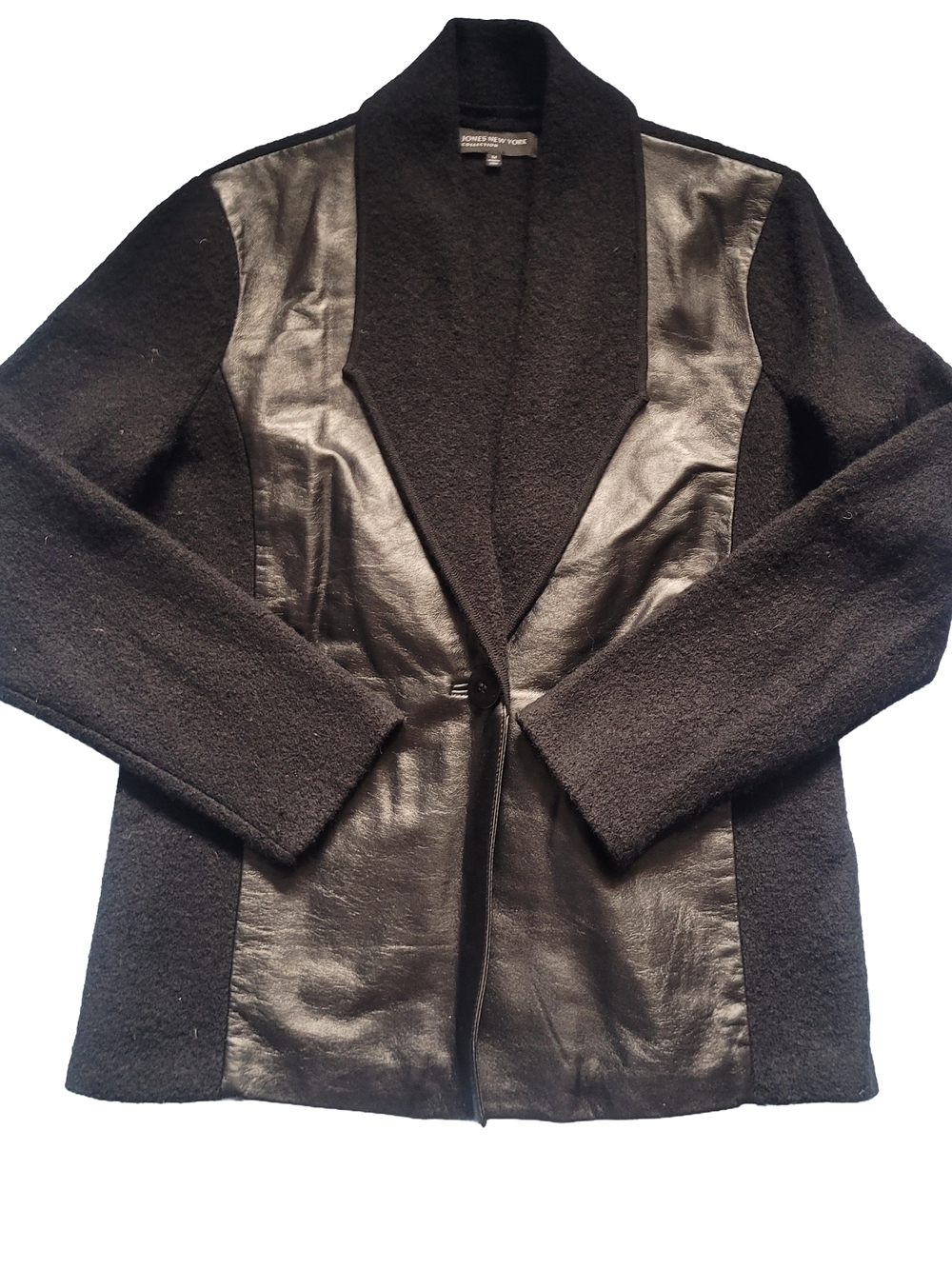 Jones New York Black Mixed-Media Collar Blazer M